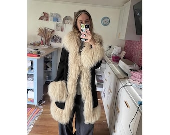 70s Vintage Penny Lane Coat Shearling Coat Women Bohemian Afghan Coat Genuine Suede Leather Real Shearling Coat Women Winter Boho Coat