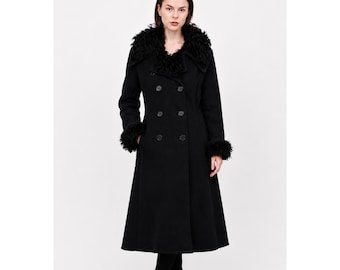 Women Double Breasted Suede Leather Coat Winter Penny Lane Afghan Coat Vintage Mid Length Outwear Coat Jacket