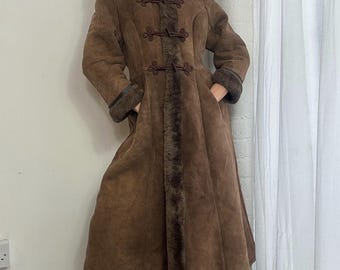 Penny Lane Brown Long Coat Y2k Boho Afghan Winter Coat Women Suede Fur Coat