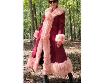 Vintage Burgundy  Coat Penny Lane Sheepskin Coat Real Suede Leather Winter Coat Handmade Luxury Coat