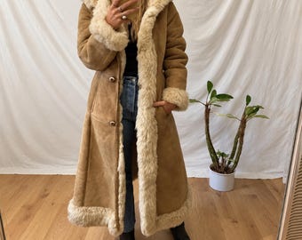 Women Vintage Penny Lane Coat Long Shearling Coat Boho Hippie 70s Vintage Afghan Coat Wool Coat Long Hoodie Coat