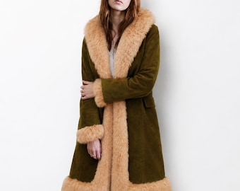 Vintage Penny Lane Long Coat Luxury Women Suede Leather Coat 70s Afghan Boho Winter Outwear Coat