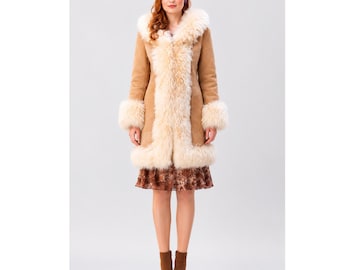 Women Vintage Penny Lane Coat Long Shearling Coat Boho Hippie 70s Vintage Afghan Coat Wool Coat Long  Hoodie Coat
