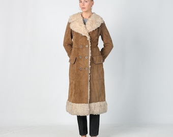 1970s Brown Penny Lane Coat Shearling Coat Double Breasted Style Long Coat Afghan Shearling Bohemian Winter Outwear Leather Coat
