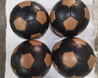 Vintage Style Hand-Stitched Soccer Ball Set  Black & Tan Leather Footballs  Retro Set of 4