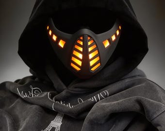 動く顎と青色LEDの目が付いたサイバーパンクスカルマスク、コスプレ用