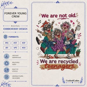 Forever Young Crew | Machine Embroidery Design | Two Sizes | Instant Download