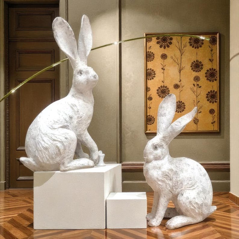 Handmade Long Eared Rabbit Figurine, Resin Bunny With Realistic Fur ...
