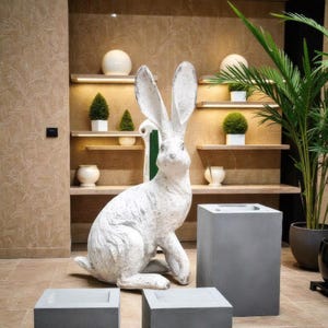 Handmade Long Eared Rabbit Figurine, Resin Bunny With Realistic Fur ...