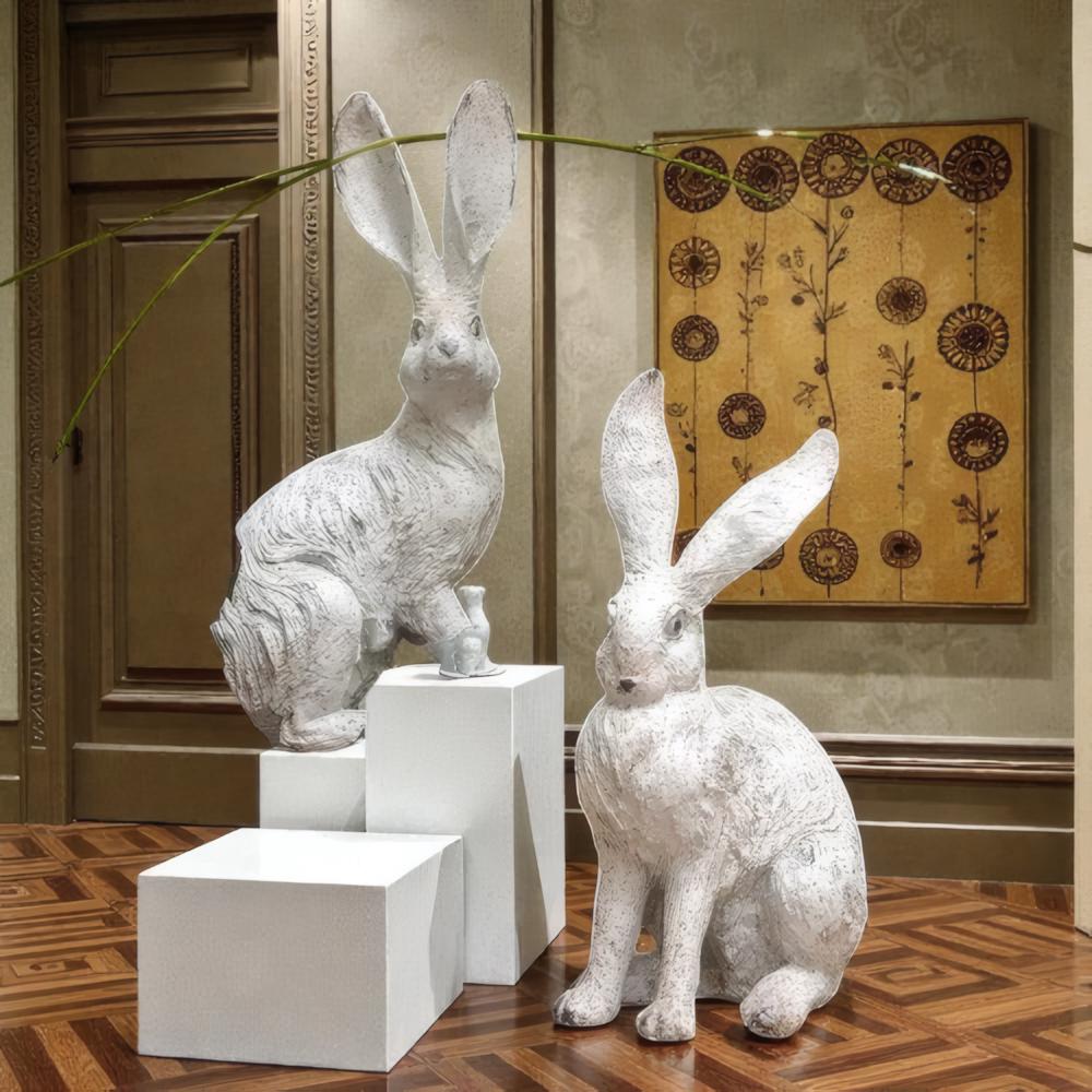 Handmade Long Eared Rabbit Figurine, Resin Bunny With Realistic Fur ...