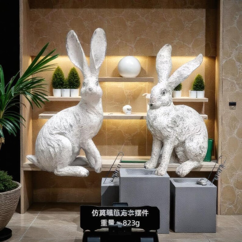 Handmade Long Eared Rabbit Figurine, Resin Bunny With Realistic Fur ...