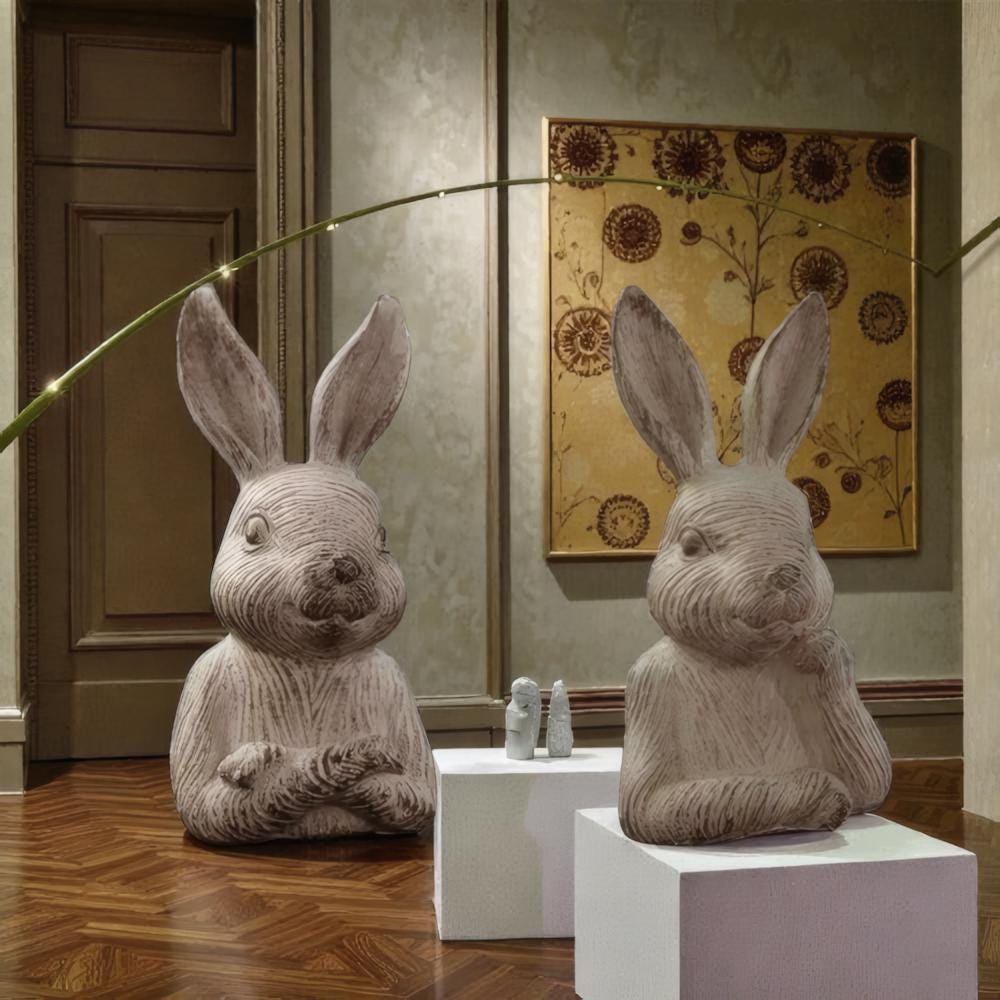 Handmade Long Eared Rabbit Figurine, Resin Bunny With Realistic Fur ...
