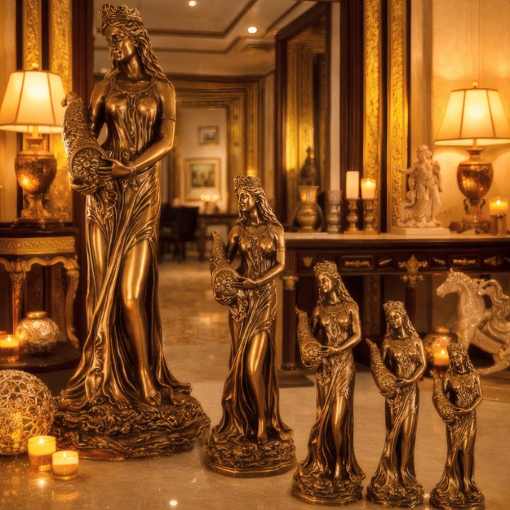 Wealth Goddess Resin Sculpture Lucky Desk Statue, Retro Home Office Decor Gift for Cashier Counter