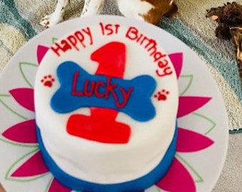 Personalized first Birthday 4 inch Dog Birthday Cake Peanut Butter Banana pet gift