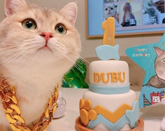 Personalized Birthday 2 tier CAT birthday cake kitty cake Chevron pet gift