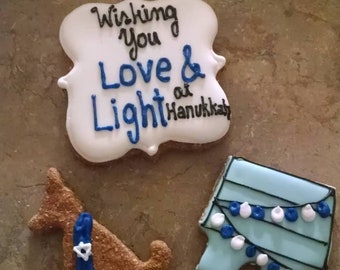 Hanukkah Dog Treats: 'Love & Light' Plaque, Dog, Doghouse