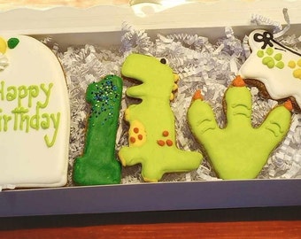 Personalized  Birthday Dog Treats Dinosaur  boxed pet gift long lasting HARD treats