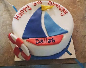 Nautical Sail boat dog birthday cake