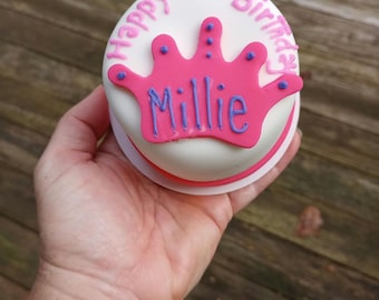 Personalized Birthday 3 inch mini cat  Birthday Cake with flowers or hearts