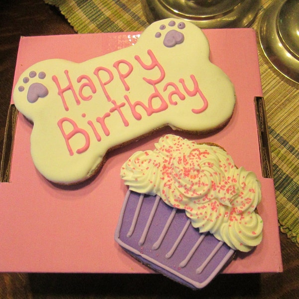 Extra Large Personalized Birthday Dog Treats Jumbo Bone and Extra large Cup Cake pet gift