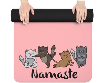 Rubber Yoga Mat Cat mom cats doing yoga