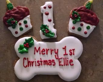 Personalized First Christmas Dog Treats: Bone & Cupcake Set