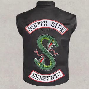 Southside Serpents Black Leather Biker Vest | Men's Snake Patch Fan Outfit