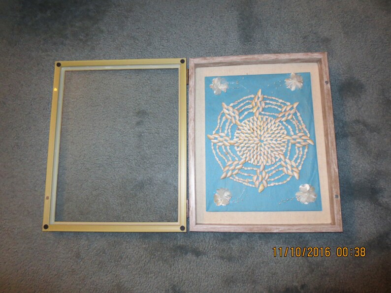 Upcycled Handcrafted Seashell Trivet in Shadowbox Ready for image 1