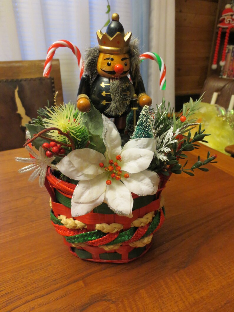 CHRISTMAS TABLE DECOR  Nutcracker King in a Christmas basket image 0
