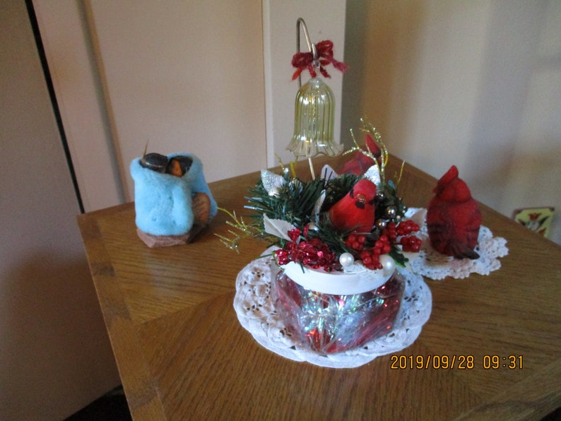 Small Winter Red Cardinal Arrangement-Desktop End or Cocktail image 0