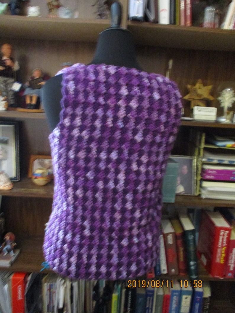 Spring Fall Diamond Pattern Crocheted Vest in Purple and image 3