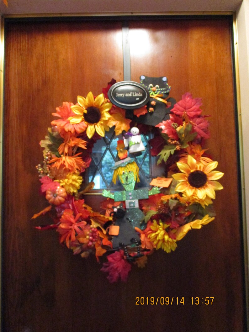Halloween Cast of Characters Bamboo Wreath  Comical Witch image 0