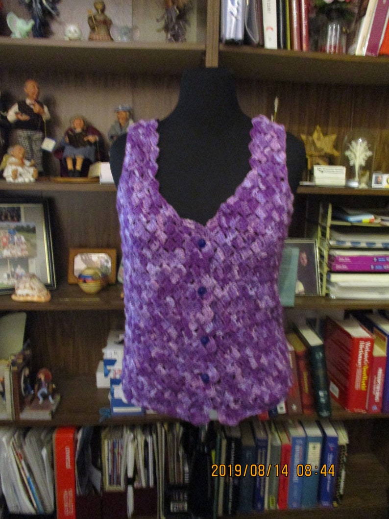 Spring Fall Diamond Pattern Crocheted Vest in Purple and image 0