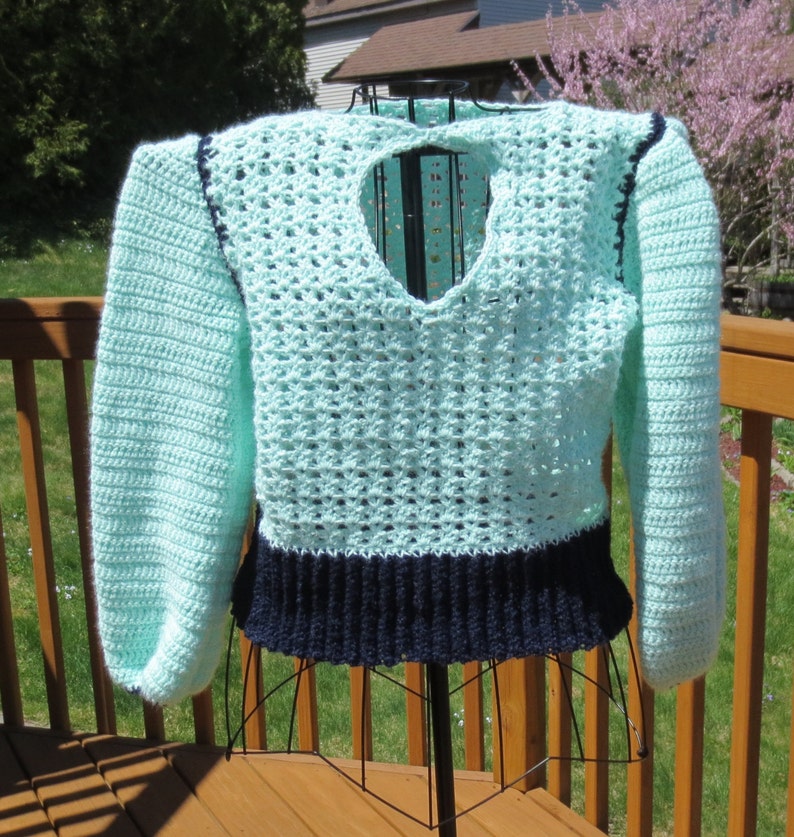 Pullover Sweater in Pale Mint Green and Midnight Blue with image 0