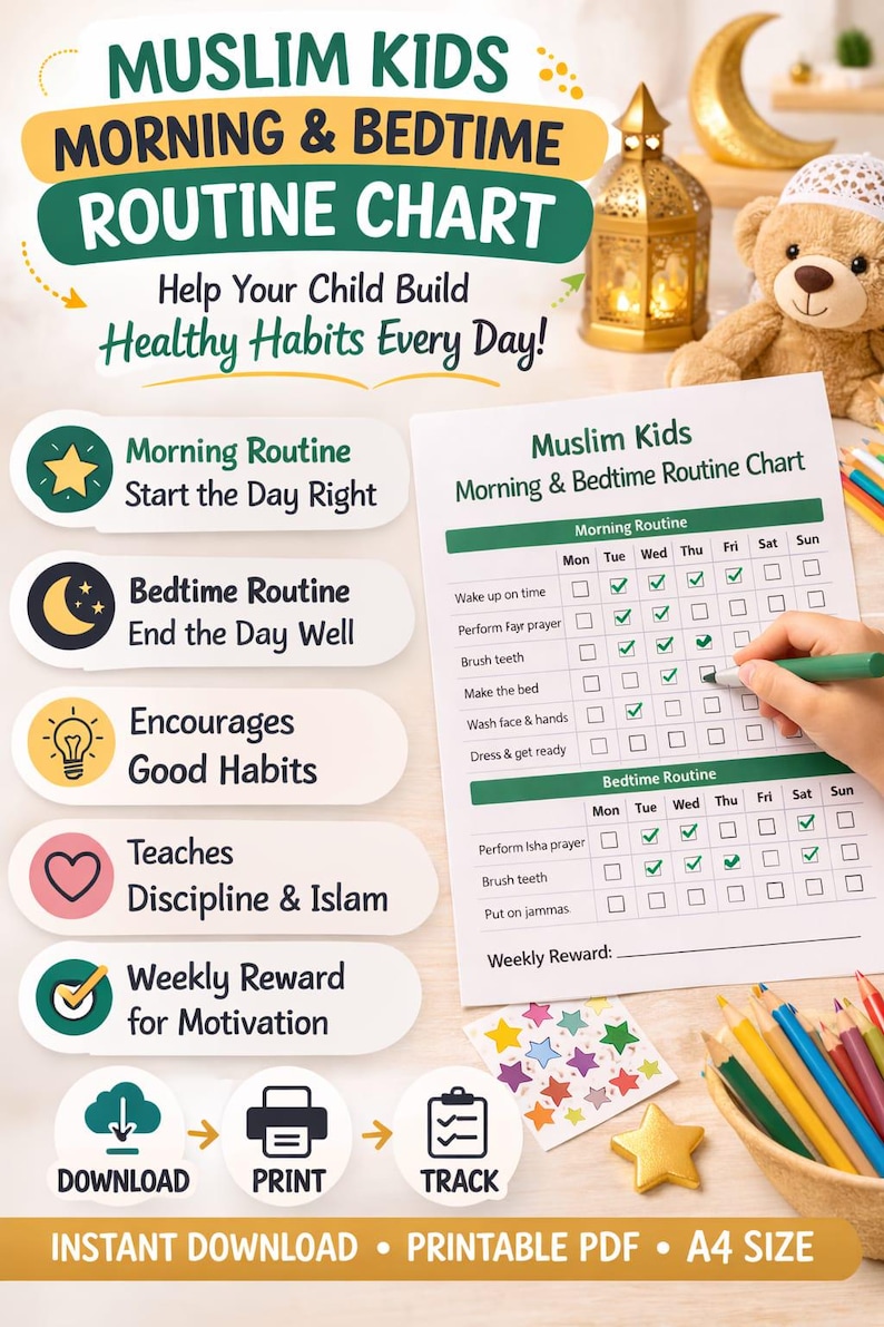 Muslim Nightime Routine Islamic Routine Tracker Printable | Muslim Daily Routine Planner ...