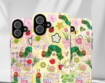 Caterpillar Collage Phone Case, Pastel Floral Patchwork Design For iPhone Samsung