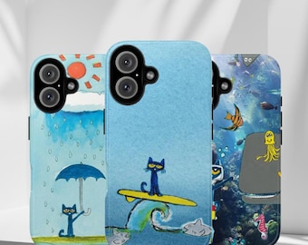 Pete the Cat Surfing Phone Case for iPhone Samsung – Cartoon Cat Beach Cover