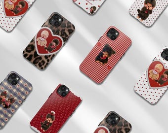 Monchichi Mixed Pattern Tough Phone Case, Leopard Polka Dot For iPhone And Samsung Protection