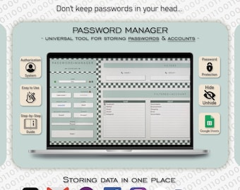 Password Tracker for Google Sheets - Password Organizer | Pastel Colors