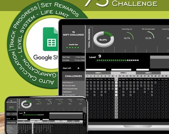 75 Soft Challenge Tracker | Google Sheets Digital Planner (PDF File Access Link Included