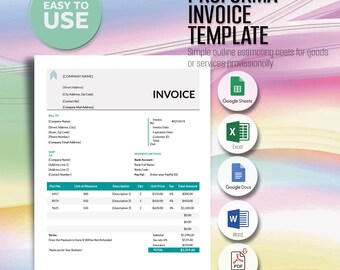 Printable Business Invoice Template | Custom Invoice Form Spreadsheet (PDF | Google Docs | Google Sheets | Word)