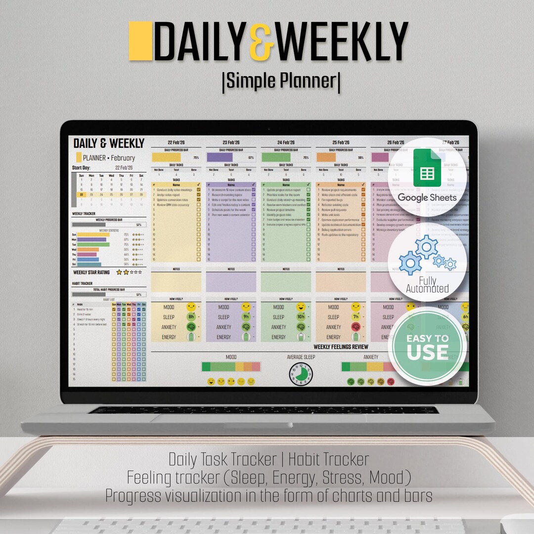 ADHD Weekly Planner | Minimalist Daily, Weekly Tracker (google Sheets ...