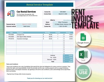 Car Rent Receipt Templates | Automated Google Form Sheets Invoice - Excel