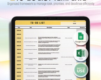 Daily To Do List Google Sheets | Task Tracker Spreadsheet | Printable Planner Multisize - A4, A5, US Letter