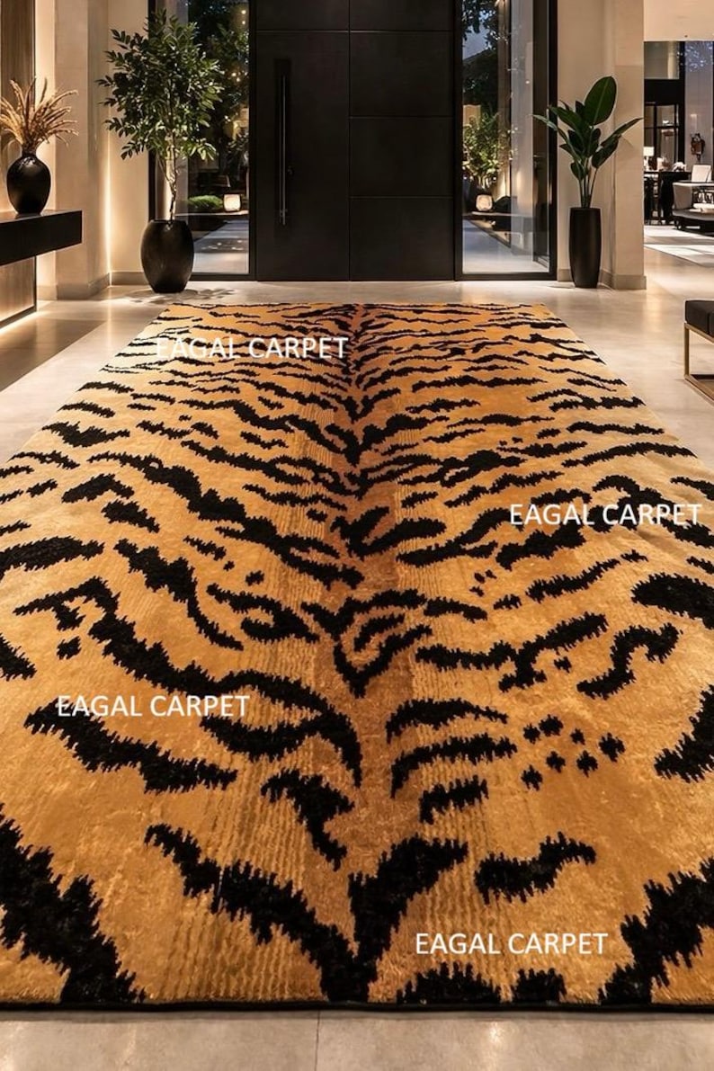 Hand Tufted New Zealand Wool Tiger Rug | Luxury Animal Print Area Rug ...