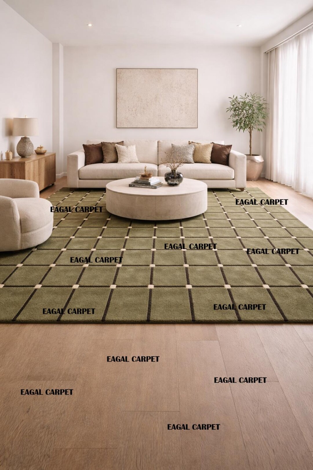 Hand Tufted New Zealand Wool Rug| Modern Olive Green Grid Carpet - Etsy