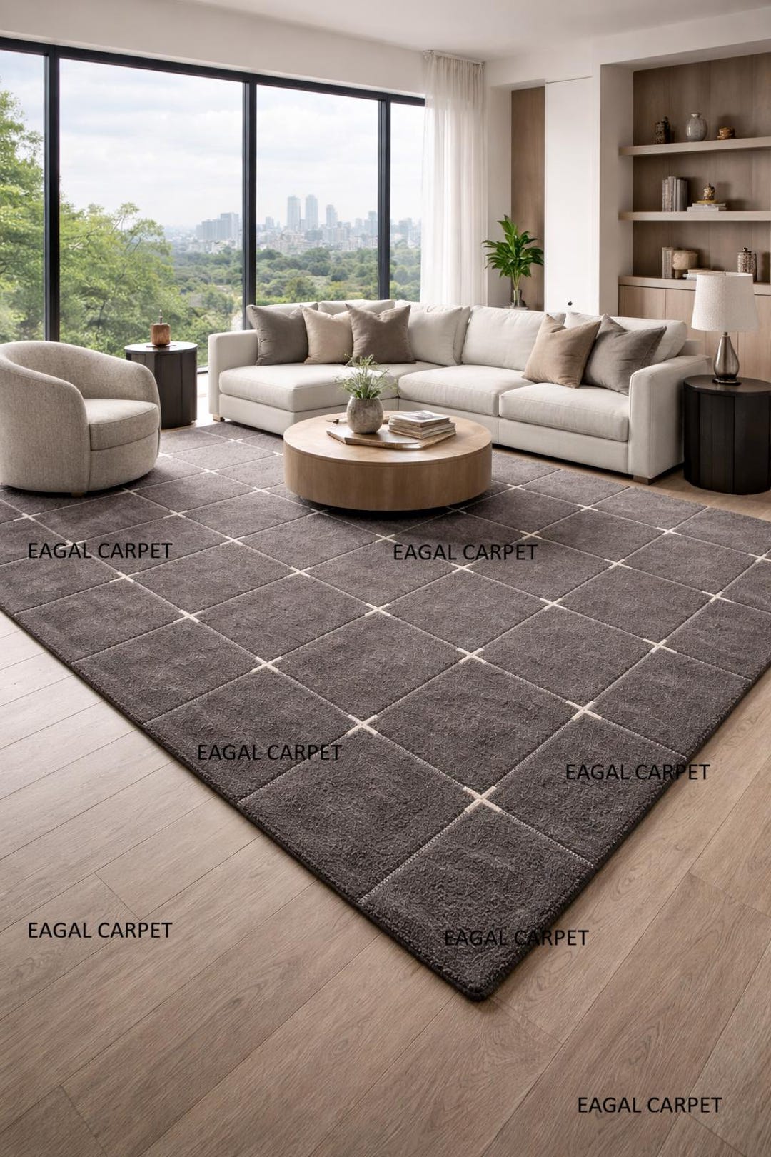 Hand Tufted New Zealand Wool Rug – Modern Grid Pattern Area Rug - Etsy