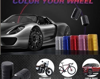 Black Anodized Aluminum Tire Valve Stem Caps, Universal Fit, Set of 4
