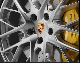 Porsche Wheel Center Caps 76mm - Black & Silver, Set of 4