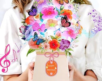3D Lily and Butterfly Birthday Card – Light and Music Pop-Up Bouquet